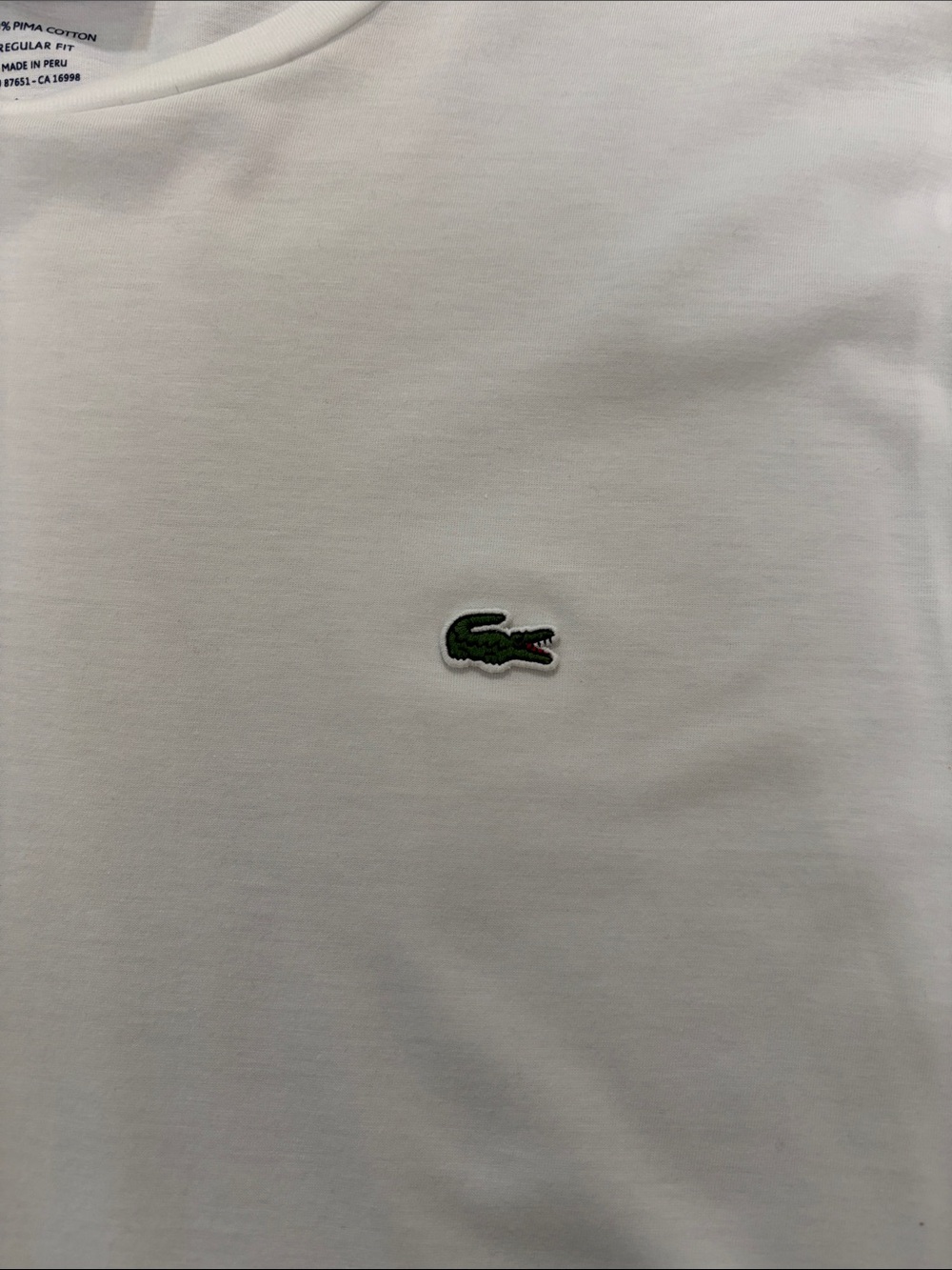 Lacoste Men's Long Sleeve Crewneck Tee in White with Green Logo - Picture 2 of 3